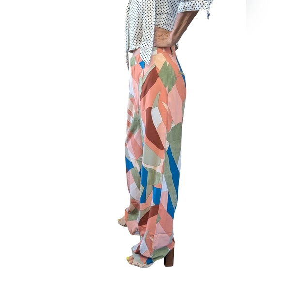 Entro Multicolor High Waisted Boho Abstract Geometric Print Slacks Pants Size M - Picture 2 of 12